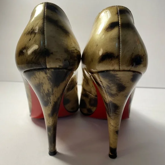 Christian Louboutin leopard print patent leather pumps heels gold black 36.5